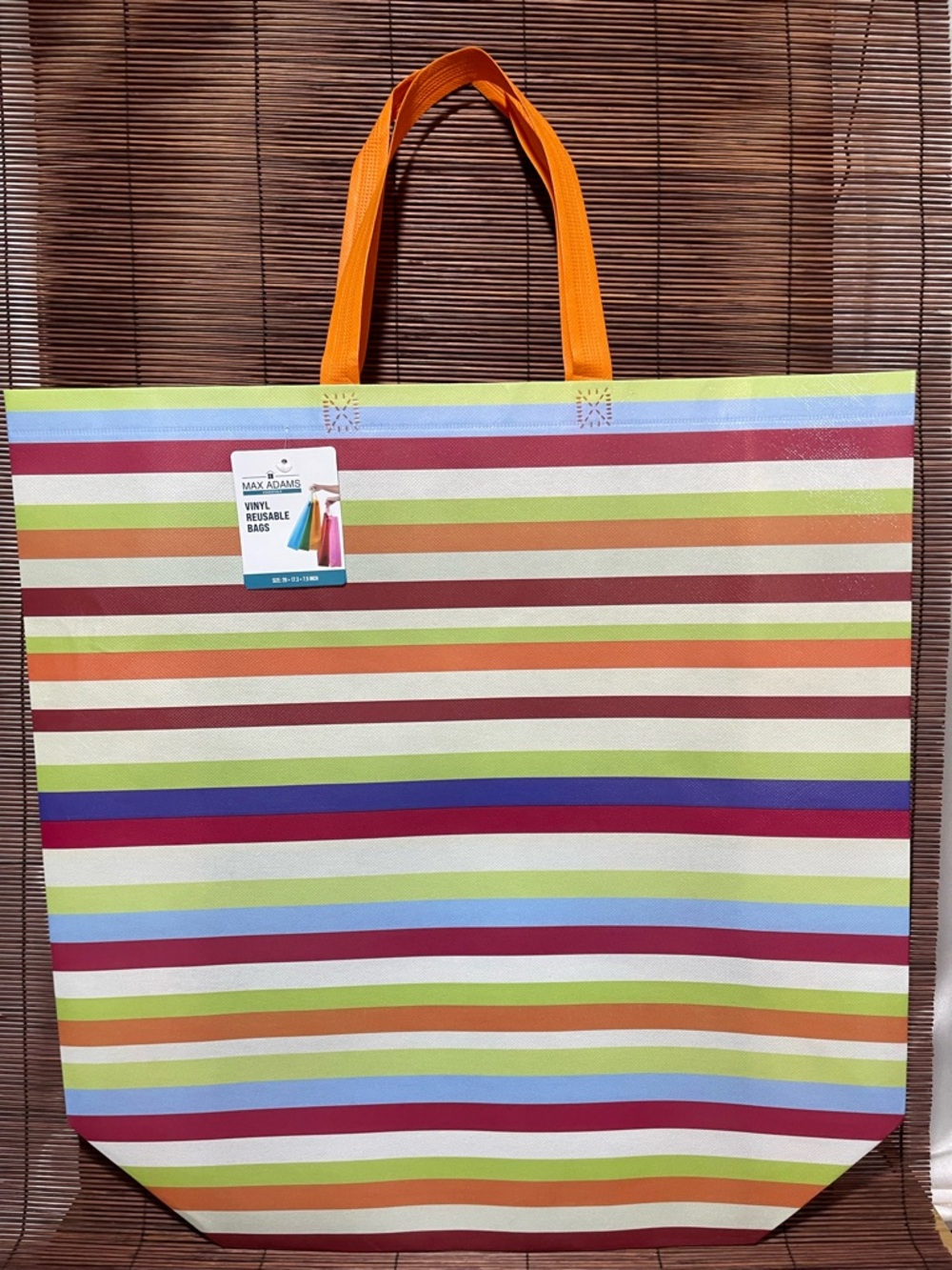 NWT Multicolor Striped Reusable Tote Bag - Orange Handles/ Large Capacity